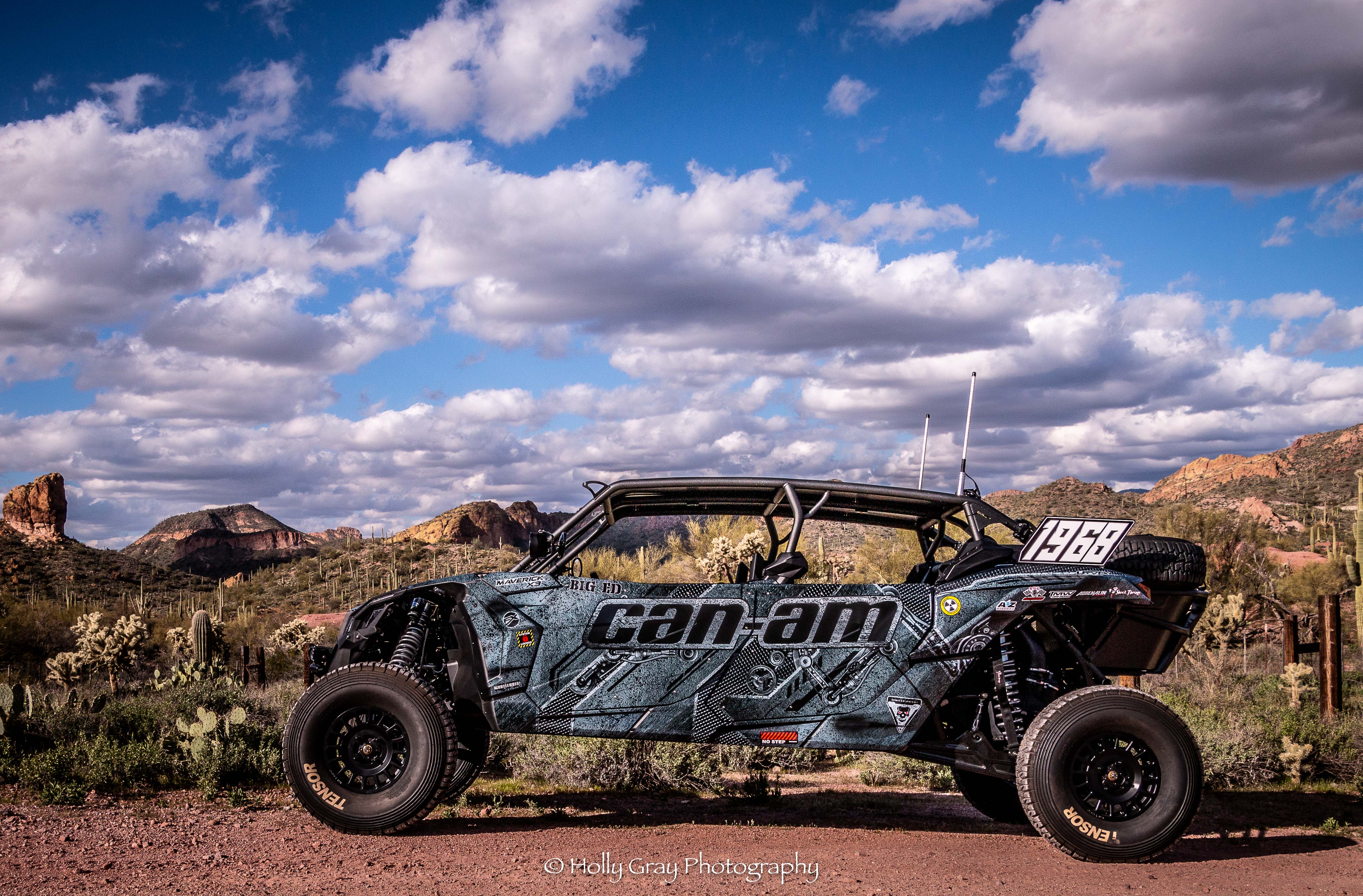 A Can-Am Maverick X3 MAX side-by-side with a Big Ed custom vinyl wrap