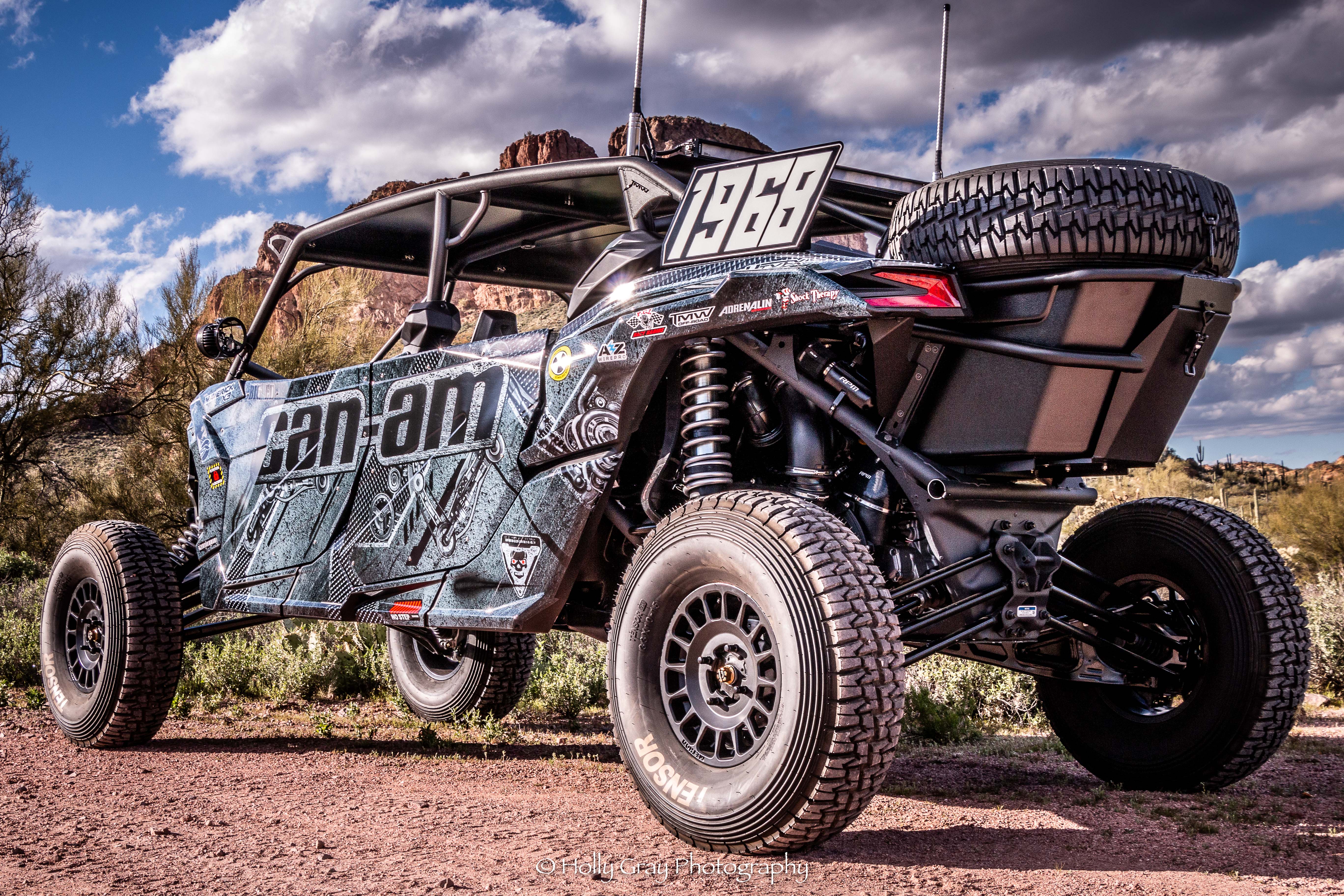 A Can-Am Maverick X3 MAX side-by-side with a Big Ed custom vinyl wrap