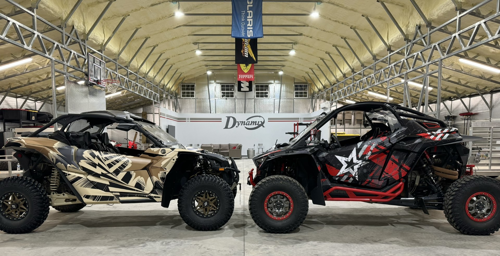 A Can-Am Maverick X3 side-by-side with a Delirious custom vinyl wrap